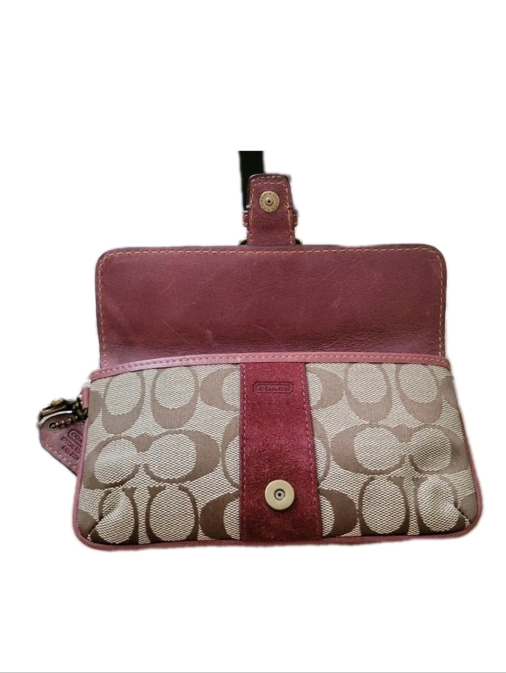 Coach Burgundy/Red Leather & Signature Canvas Buckle Special Edition Wristlet - Picture 6 of 10